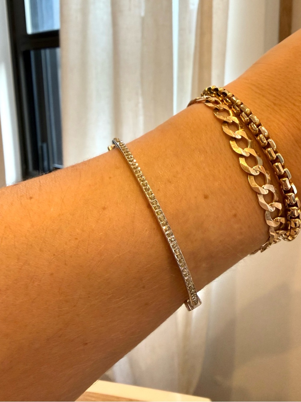 14K White Gold Hinged Bangle Bracelet with CZ